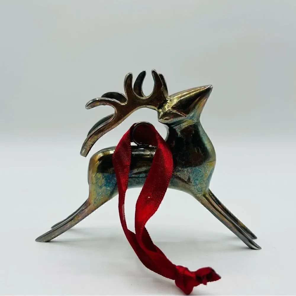 Set of 3 Silver Plate Reindeer Christmas Ornamenrs